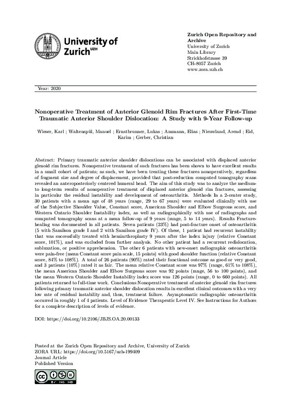 (PDF) Nonoperative Treatment of Anterior Glenoid Rim Fractures After ...
