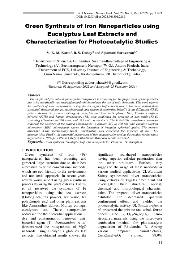 (PDF) Green Synthesis of Iron Nanoparticles using Eucalyptus Leaf ...