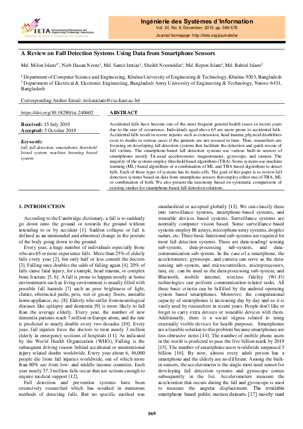 (PDF) A Review on Fall Detection Systems Using Data from Smartphone Sensors