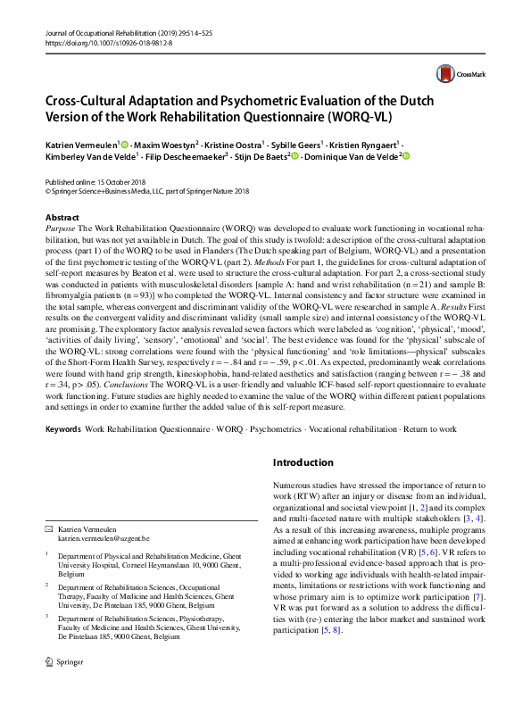 (PDF) Cross-Cultural Adaptation and Psychometric Evaluation of the ...