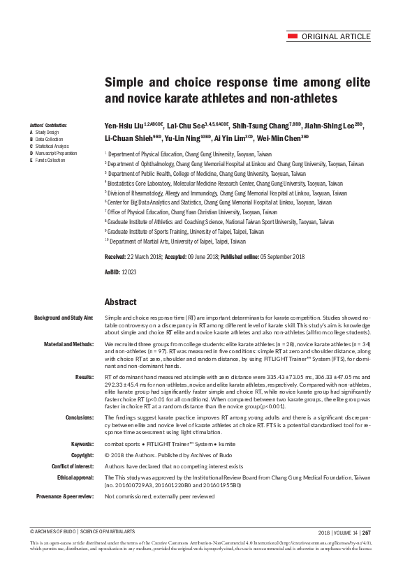 (PDF) Simple and choice response time among elite and novice karate ...