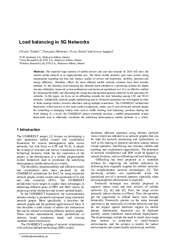 (PDF) Load balancing in 5G Networks