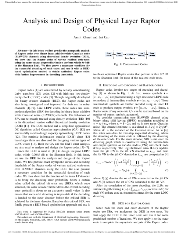 (PDF) Analysis and Design of Physical Layer Raptor Codes