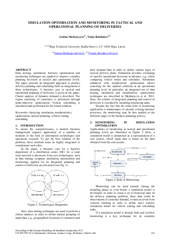 (PDF) Simulation optimisation and monitoring in tactical and ...