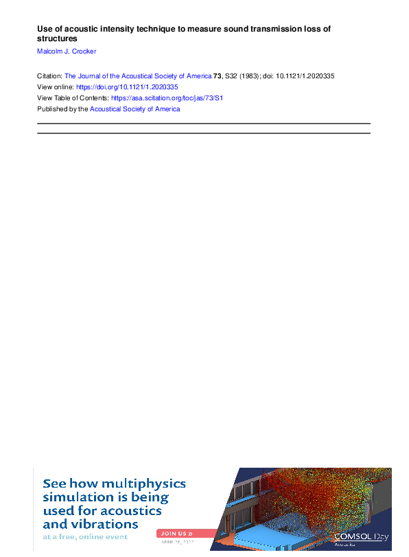 (PDF) Use of acoustic intensity technique to measure sound transmission ...