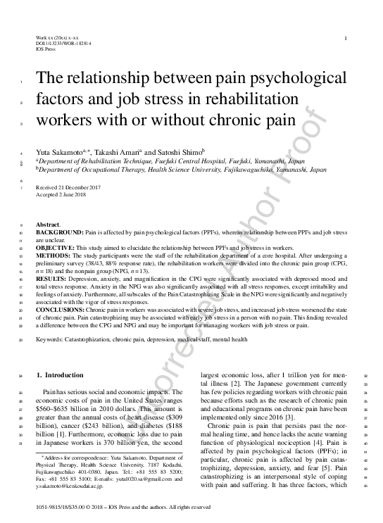 (PDF) The relationship between pain psychological factors and job ...