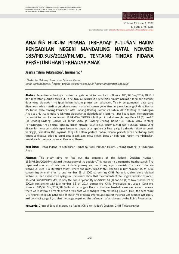 (PDF) Analisis Hukum Pidana Terhadap Putusan Hakim Pengadilan Negeri ...