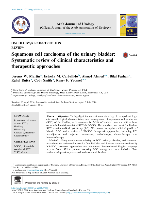(PDF) Squamous cell carcinoma of the urinary bladder: Systematic review ...