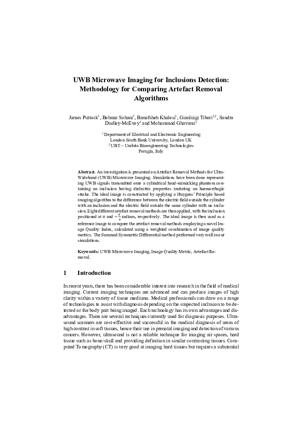 (PDF) UWB Microwave Imaging for Inclusions Detection: Methodology for ...