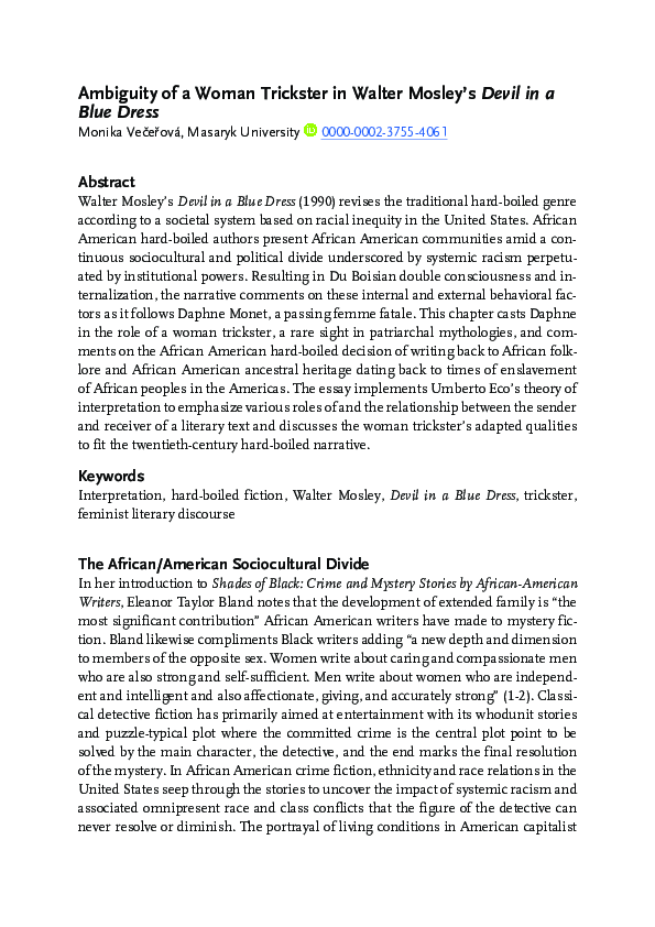 devil in a blue dress walter mosley pdf PDF) Ambiguity of a Woman Trickster in Walter Mosley's Devil in a Blue Dress
