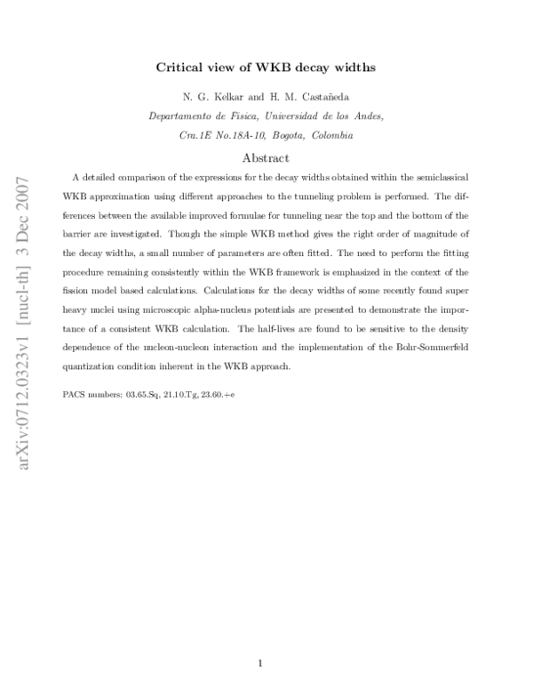 (PDF) Critical view of WKB decay widths