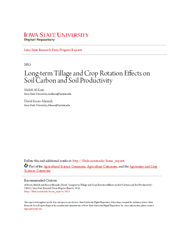 (PDF) Long-term Tillage and Crop Rotation Effects on Soil Carbon and ...