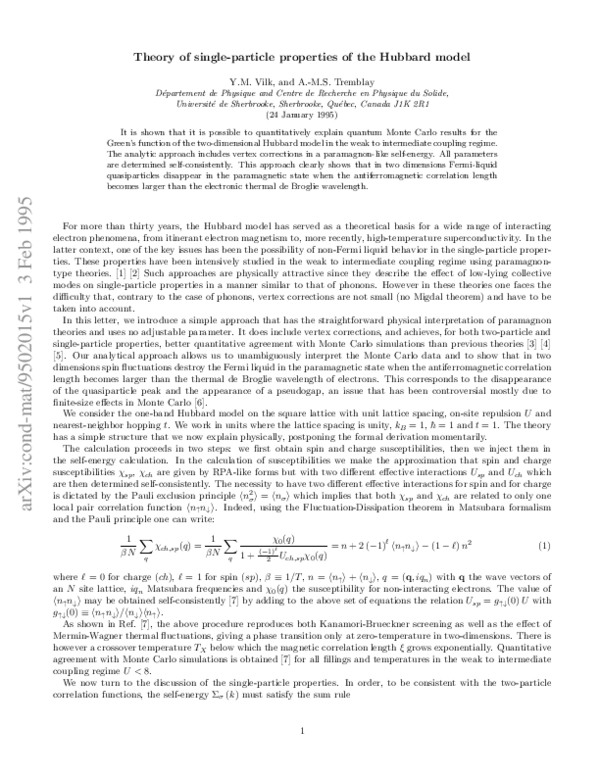(PDF) Theory of single-particle properties of the Hubbard model