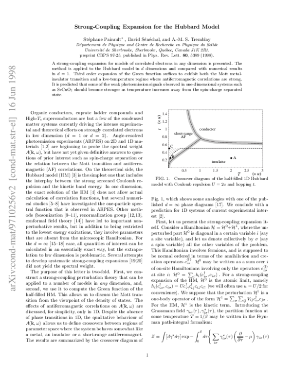 (PDF) Strong-Coupling Expansion for the Hubbard Model