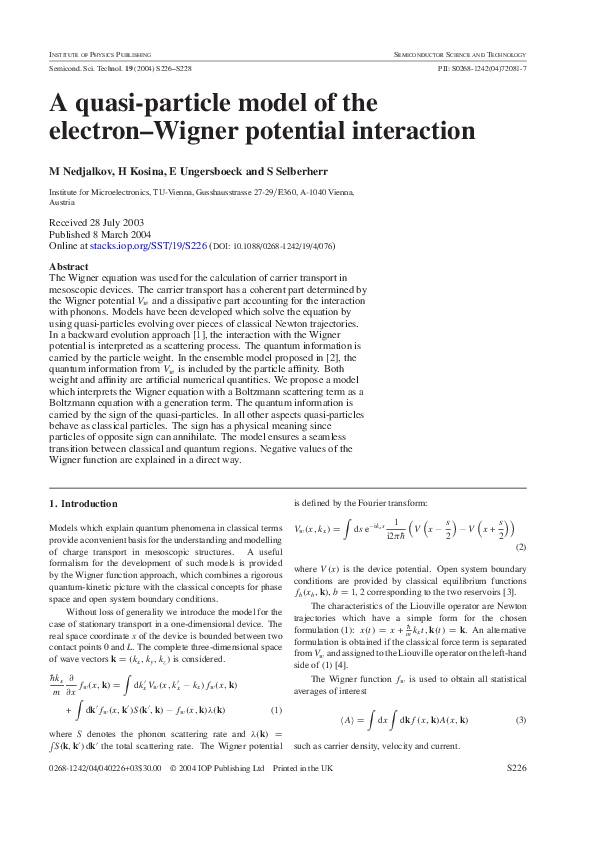 (PDF) A quasi-particle model of the electron–Wigner potential interaction