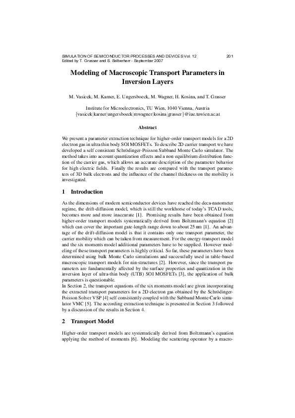 (PDF) Modeling of Macroscopic Transport Parameters in Inversion Layers