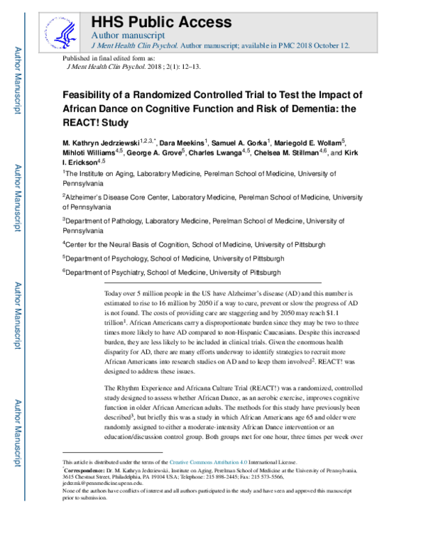 (PDF) Feasibility of a Randomized Controlled Trial to Test the Impact ...