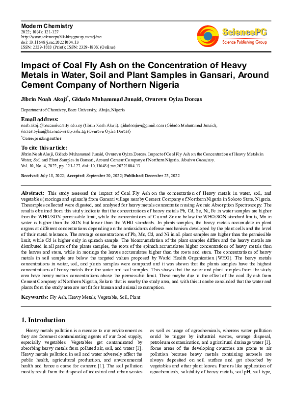 (PDF) Impact of Coal Fly Ash on the Concentration of Heavy Metals in ...