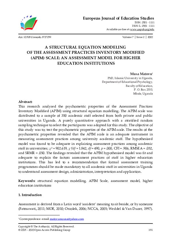 (PDF) A Structural Equation Modeling of the Assessment Practices ...