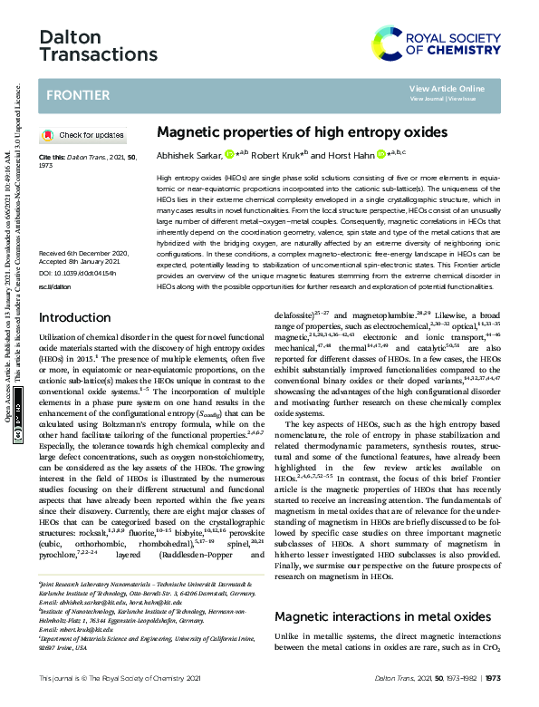 (PDF) Magnetic properties of high entropy oxides