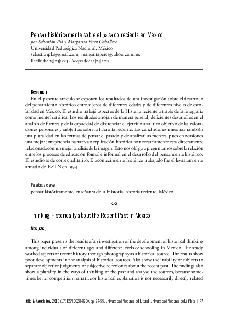 (PDF) Pensar históricamente sobre el pasado reciente en México