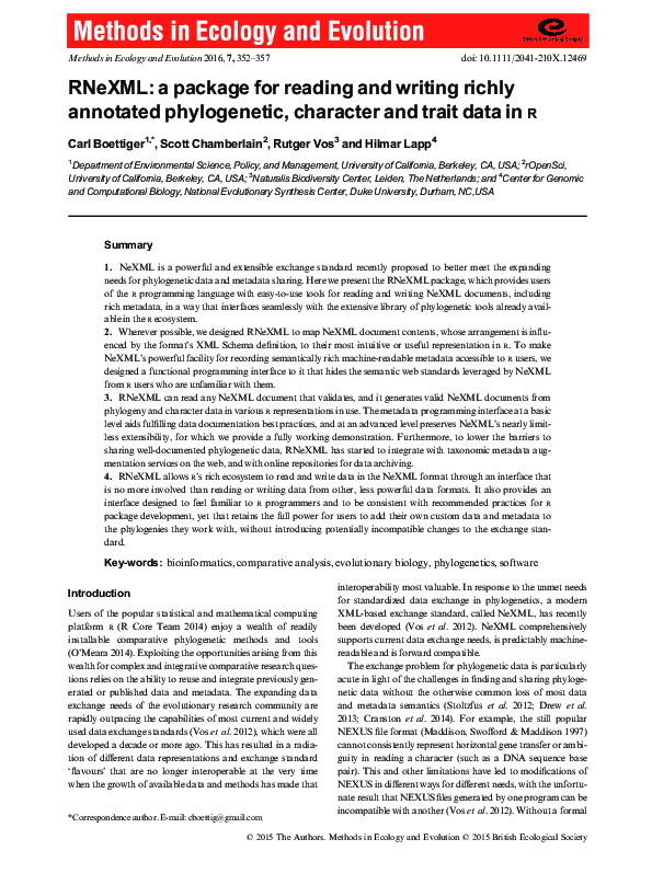 (PDF) RNeXML: a package for reading and writing richly annotated ...