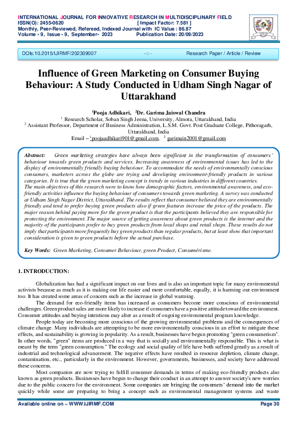 (PDF) Influence of Green Marketing on Consumer Buying Behaviour: A ...
