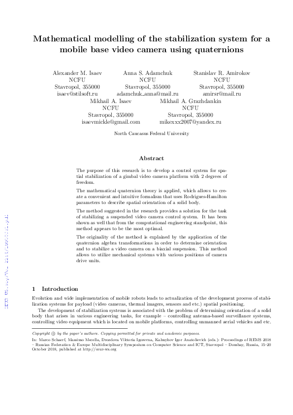 (PDF) Mathematical modelling of the stabilization system for a mobile ...