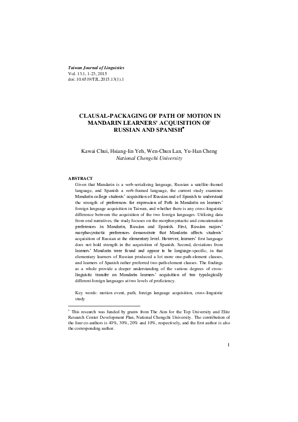 (PDF) Acquisition of lexical stress by Mandarin learners