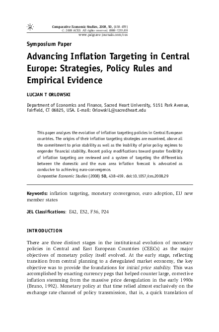 (PDF) Advancing Inflation Targeting in Central Europe: Strategies ...