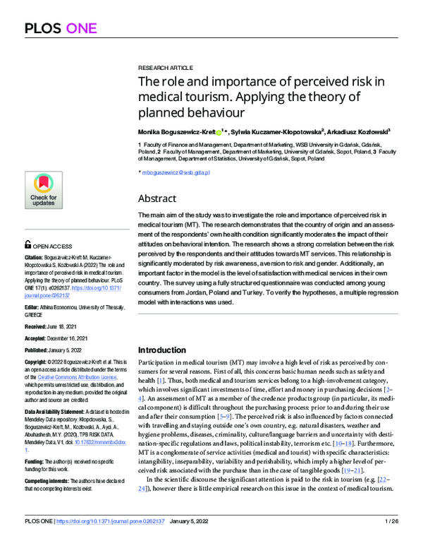 (PDF) The role and importance of perceived risk in medical tourism ...