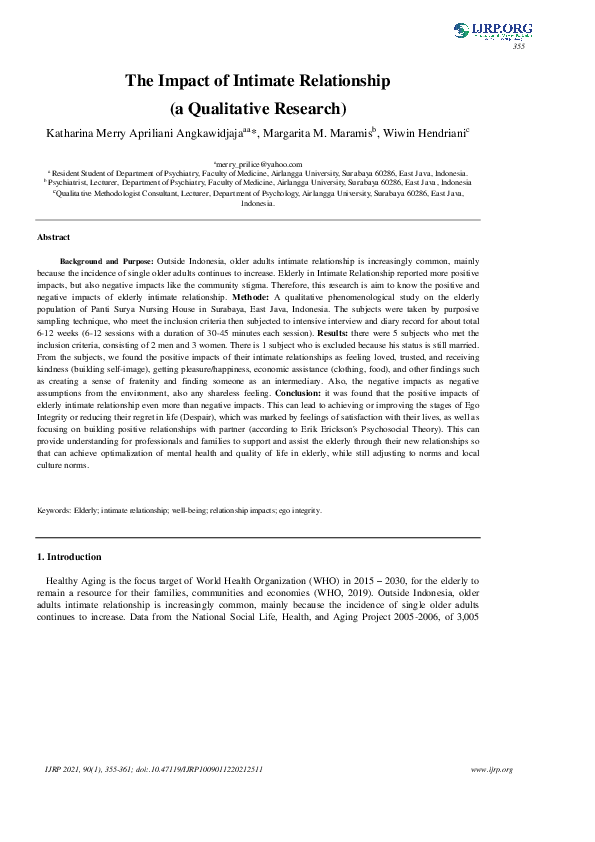 (PDF) The Impacts of Elderly Intimate Relationships (a Qualitative ...