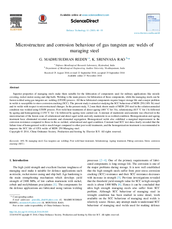 (PDF) Microstructure and corrosion behaviour of gas tungsten arc welds ...