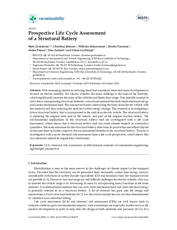 (PDF) Prospective Life Cycle Assessment of a Structural Battery