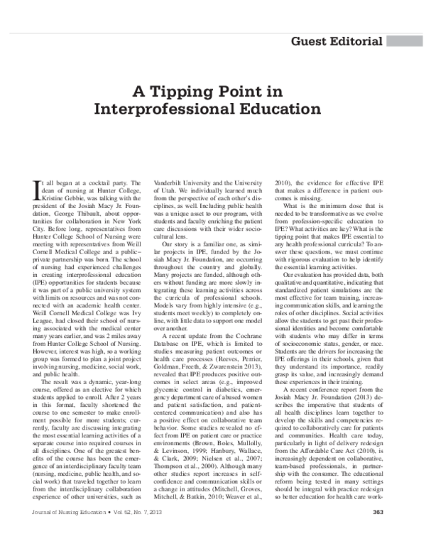 (PDF) A Tipping Point in Interprofessional Education