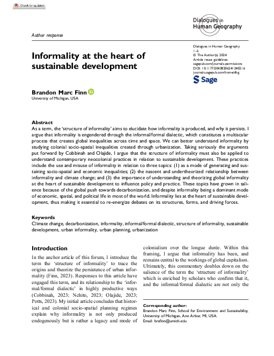 (PDF) Informality at the heart of sustainable development