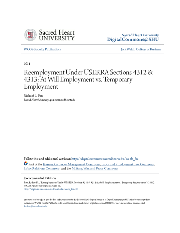 (PDF) Reemployment Under USERRA Sections 4312 & 4313: At Will ...
