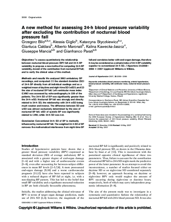 (PDF) A New Method for Assessing 24 H Blood Pressure Variability ...