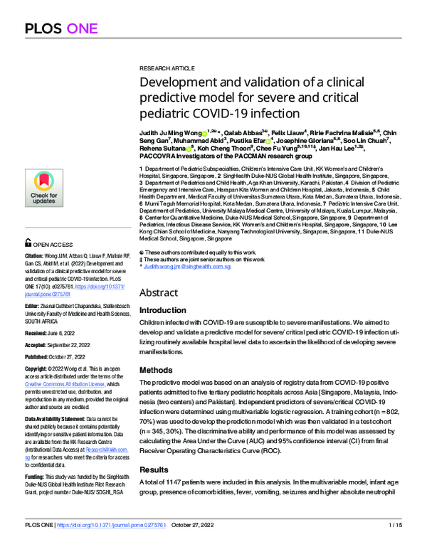 (PDF) Development and validation of a clinical predictive model for ...