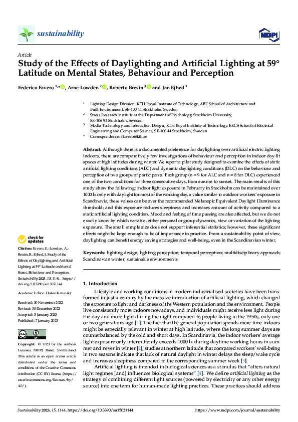 (PDF) Study of the Effects of Daylighting and Artificial Lighting at 59 ...