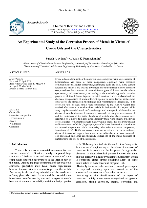 (PDF) An experimental study of the corrosion Process of metals in ...