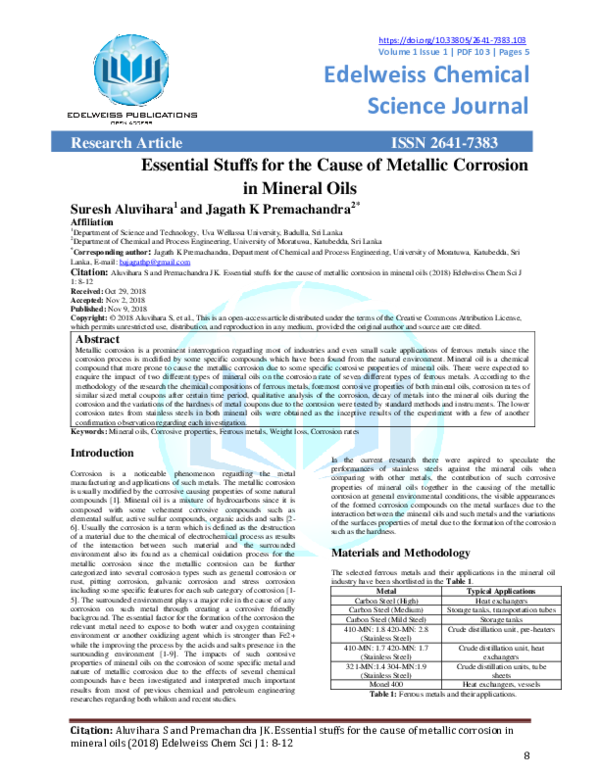 (PDF) Essential Stuffs for the Cause of Metallic Corrosion in Mineral Oils