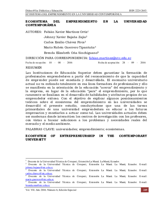 (PDF) Ecosistema Del Emprendimiento en La Universidad Contemporánea
