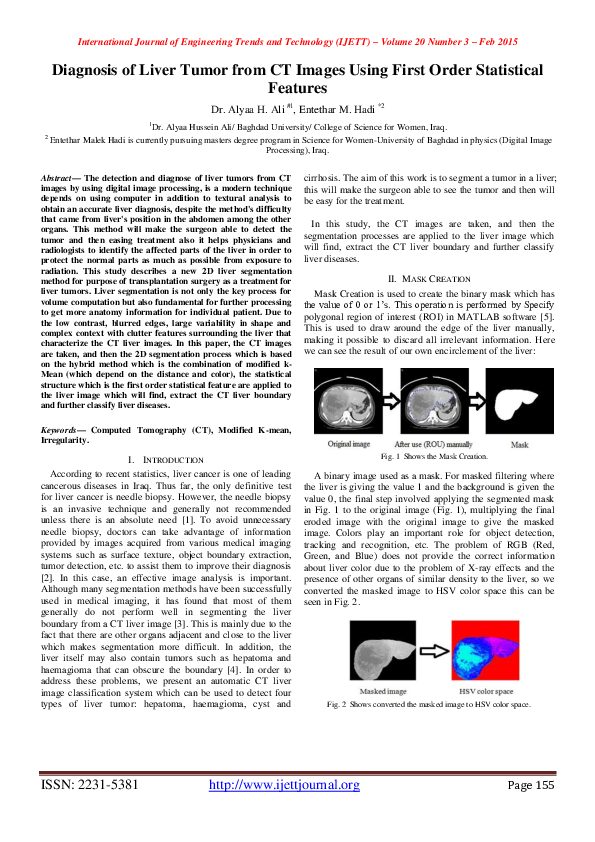 (PDF) Diagnosis of Liver Tumor from CT Images Using First Order ...