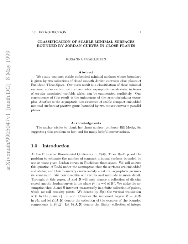 (PDF) Classification of Stable Minimal Surfaces Bounded by Jordan ...