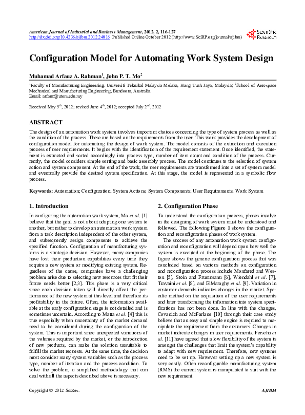 (PDF) Configuration Model for Automating Work System Design