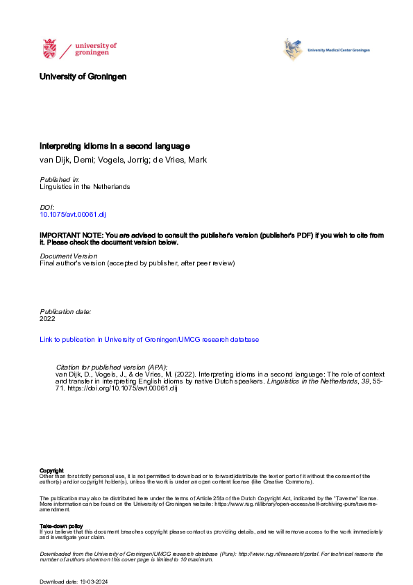 (PDF) Interpreting idioms in a second language