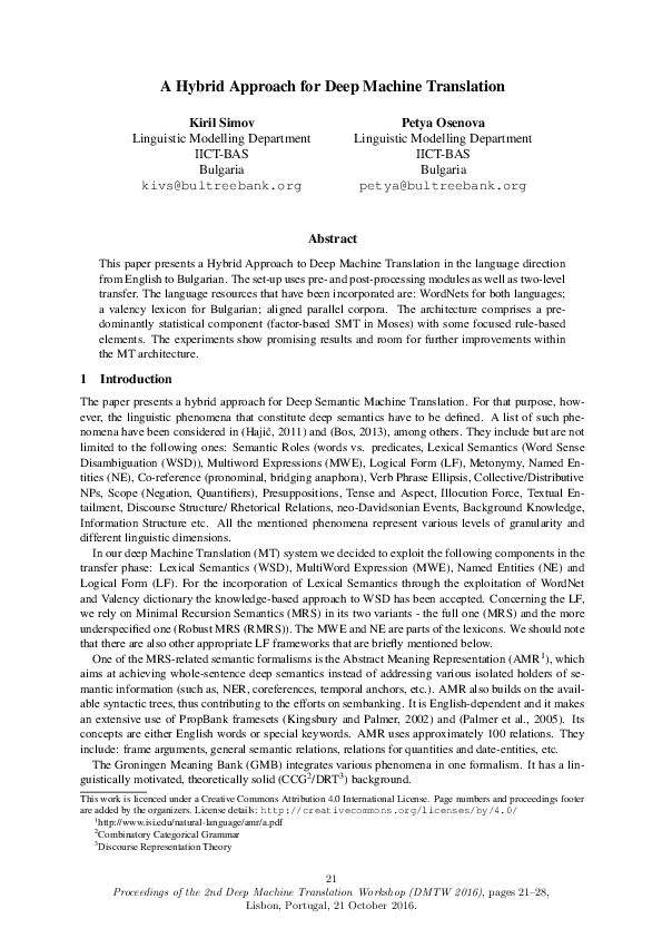 (PDF) A Hybrid Approach for Deep Machine Translation