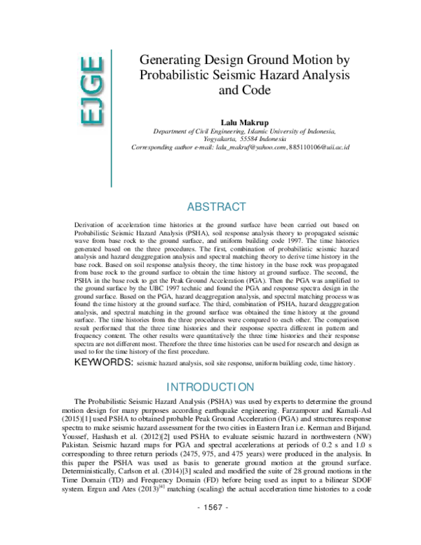 (PDF) Generating Design Ground Motion by Probabilistic Seismic Hazard ...