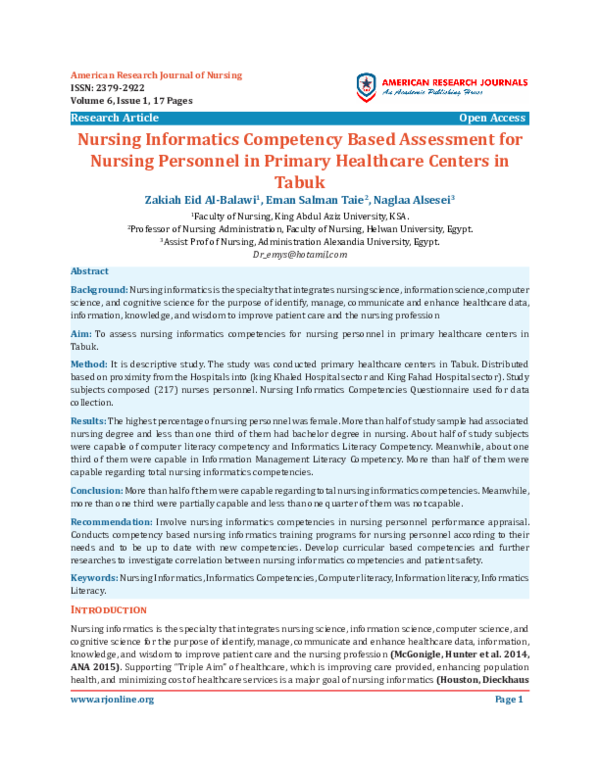 (PDF) Nursing Informatics Competency Based Assessment for Nursing ...